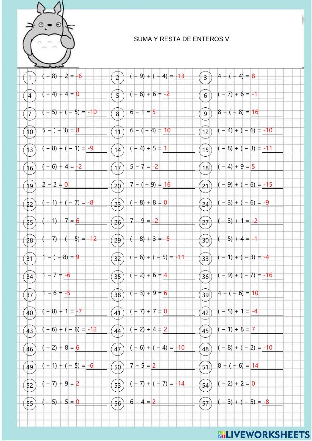 Sumas y restas enteros