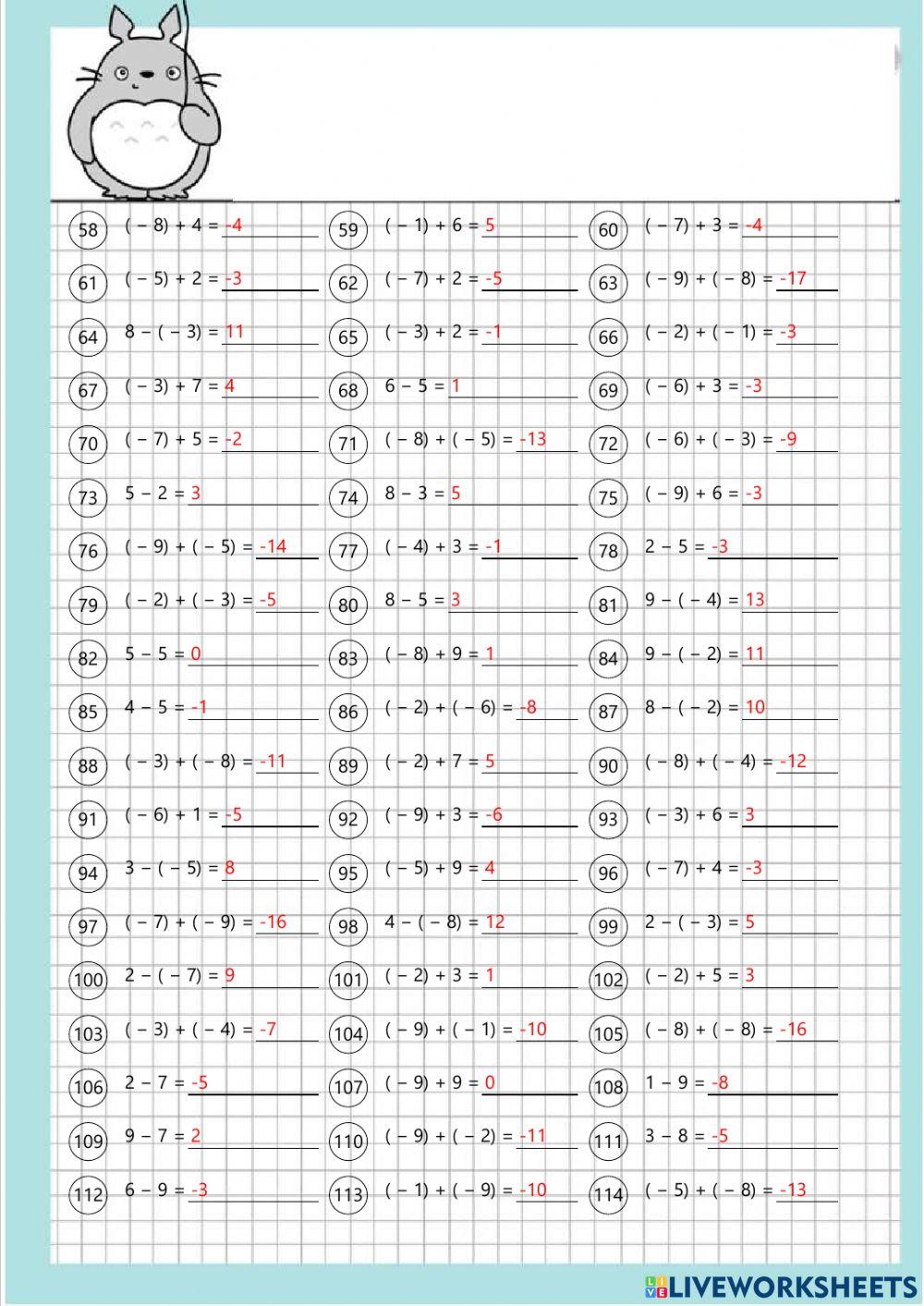 Sumas y restas enteros