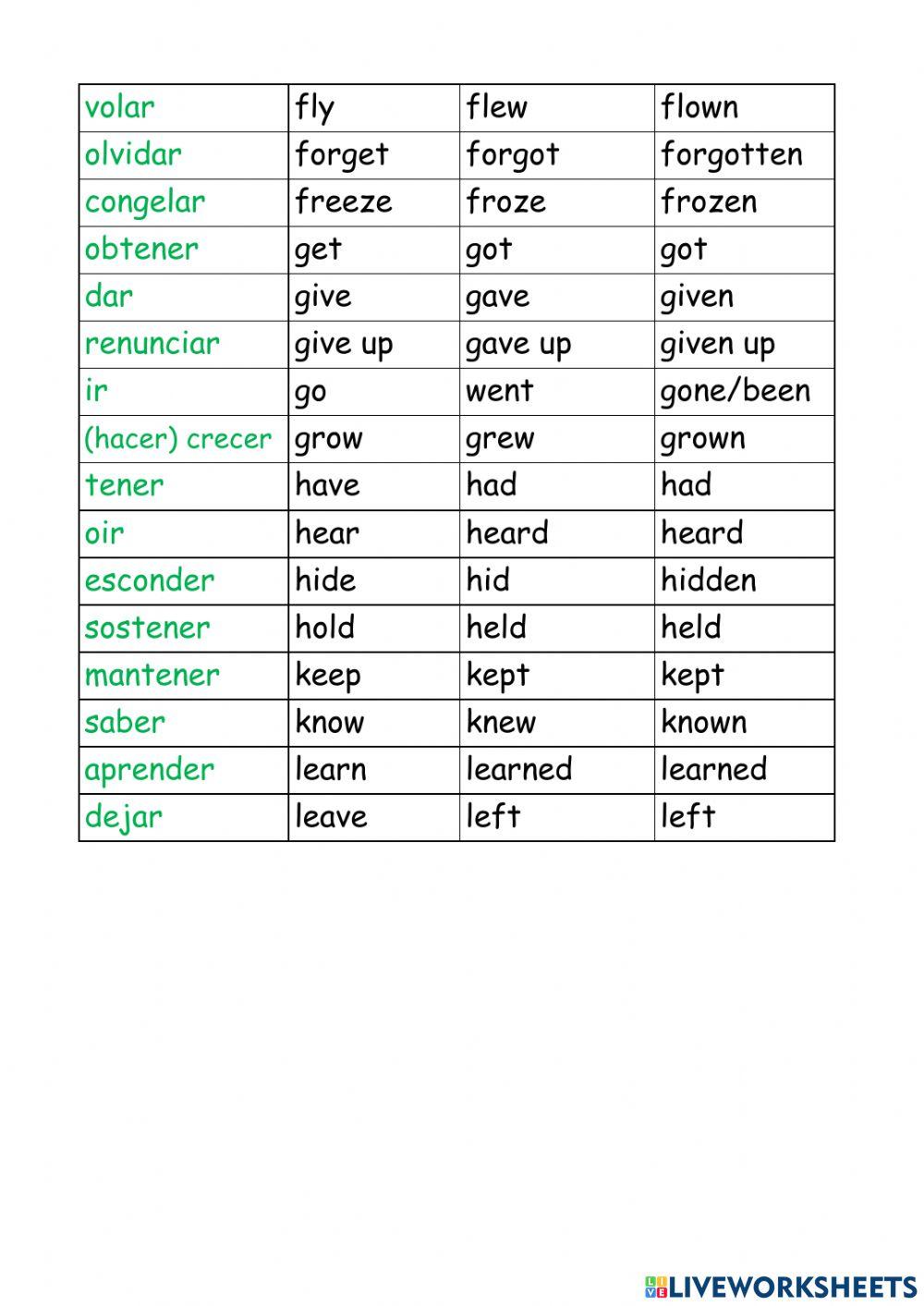Irregular verbs