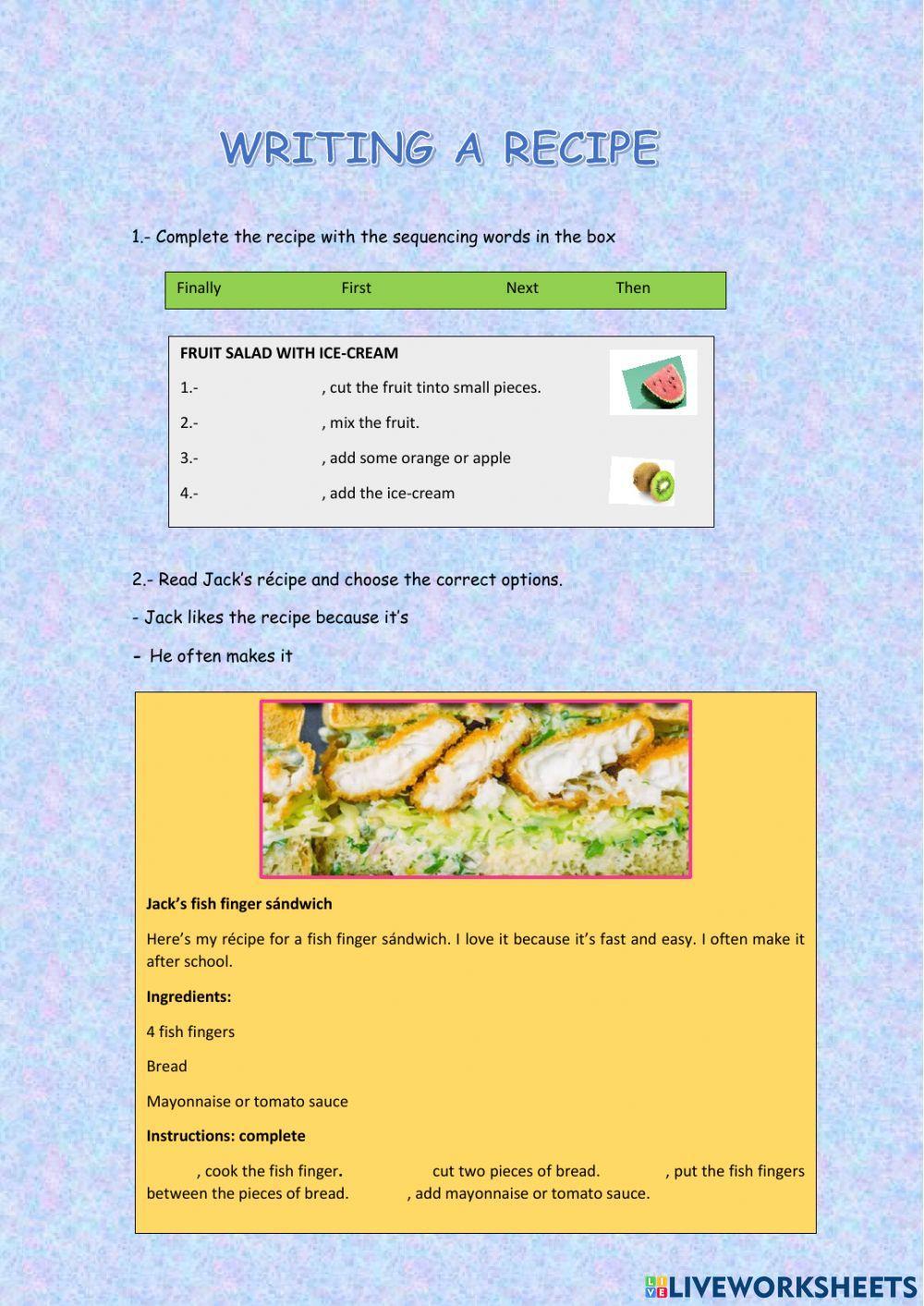 Recipe interactive activity for 1º ESO | Live Worksheets