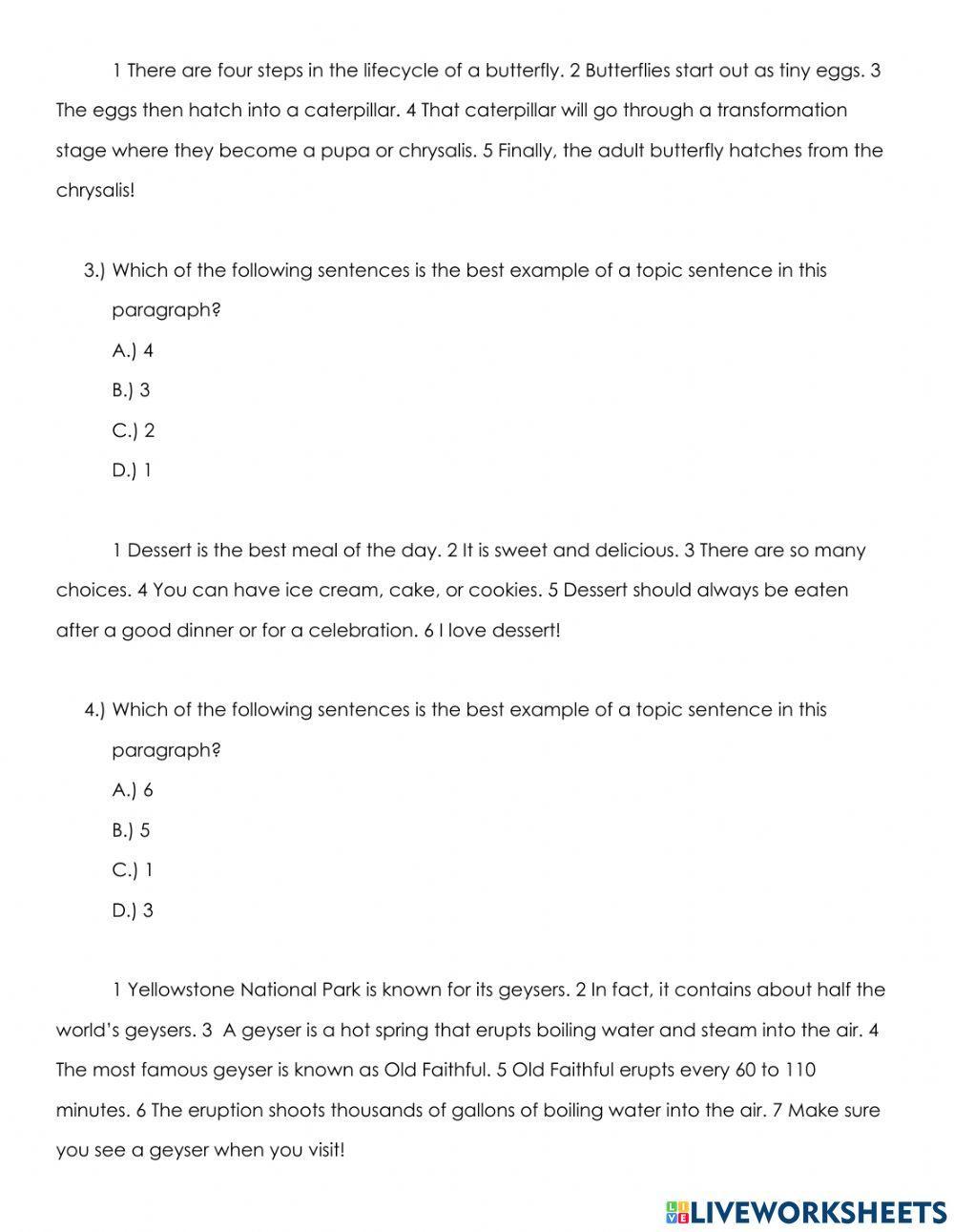 Topic Sentence Quiz