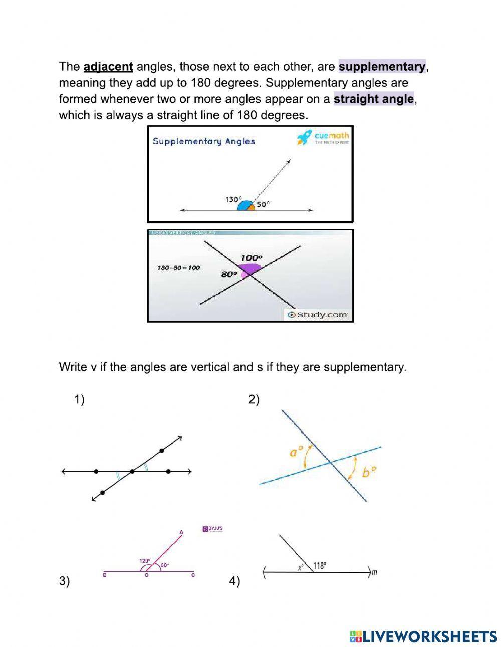 Vertical and Supplementary Angles 1 Vertical and Supplementary Angles 1