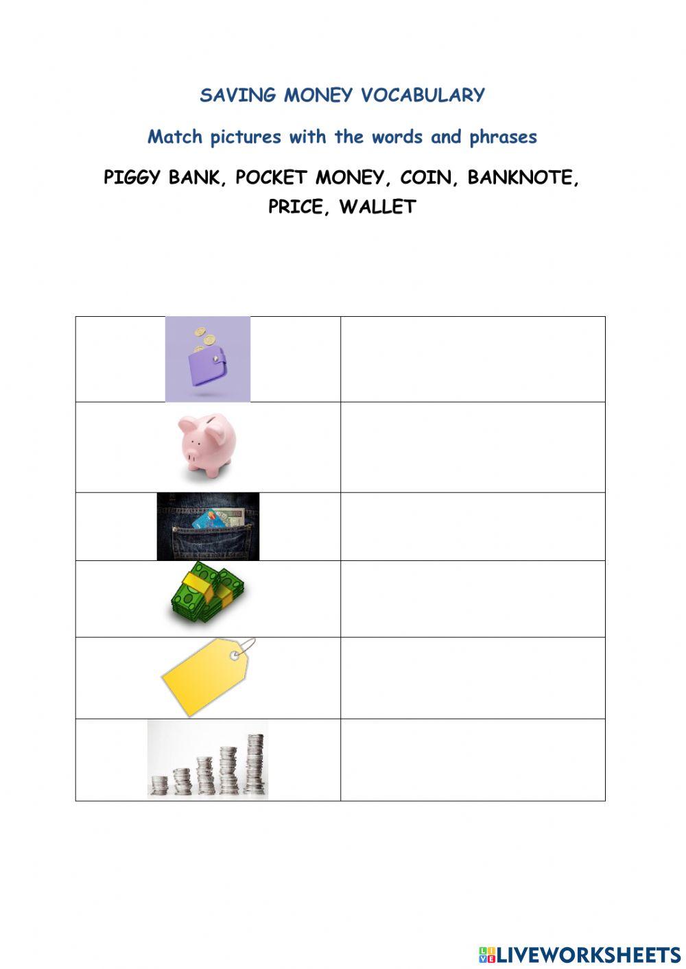 SAVING MONEY VOCABULARY