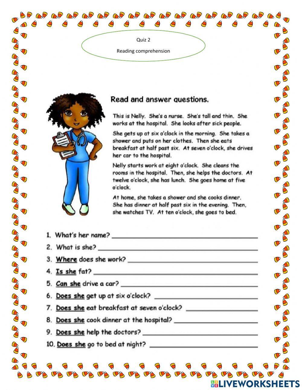 Reading comprehension quiz