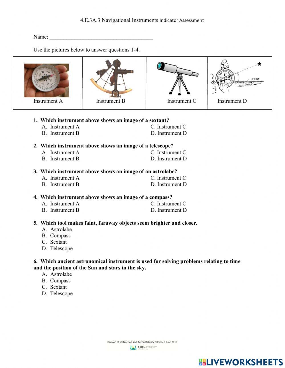 Navigational Instruments Indicator Assessment