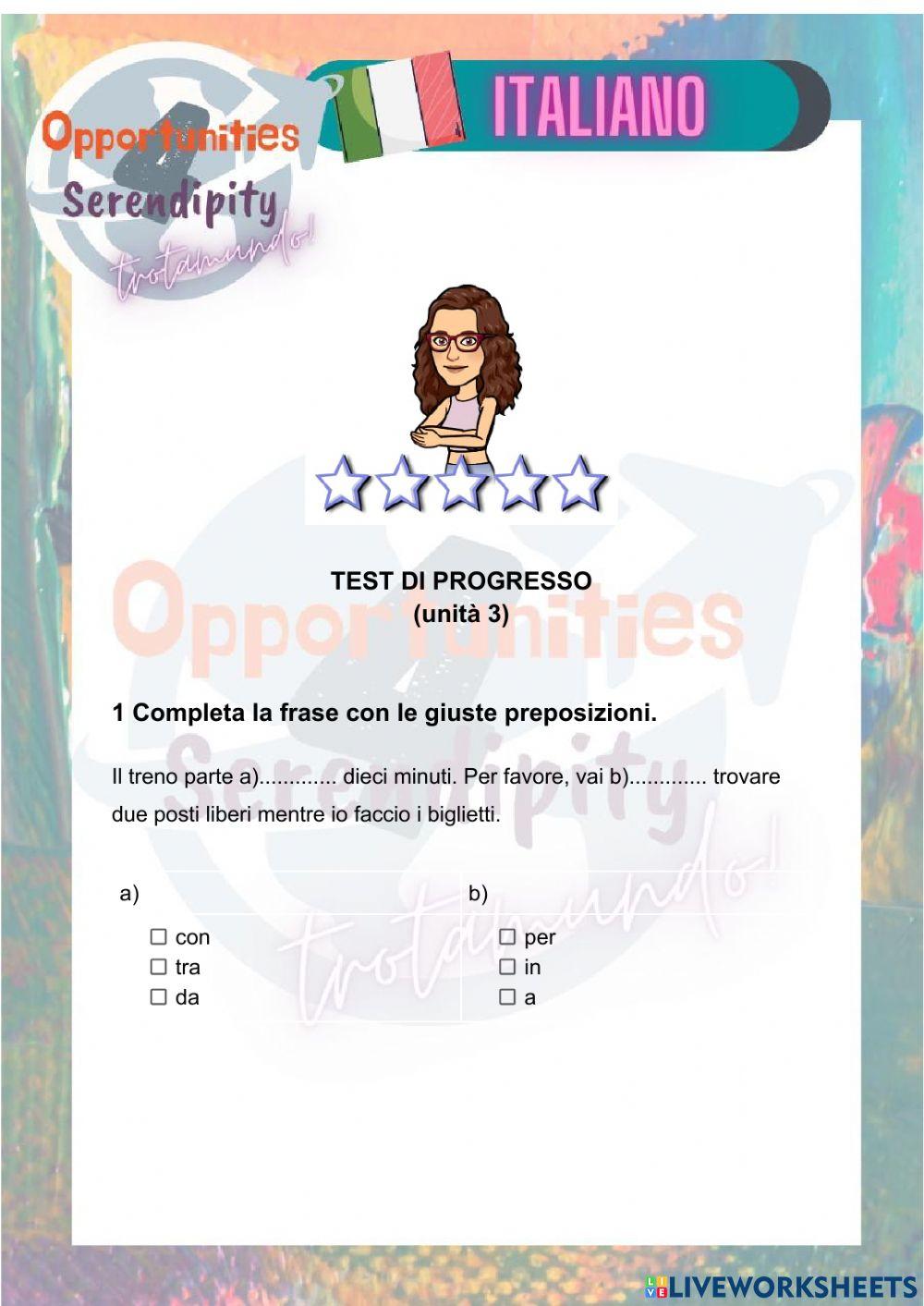 Progetto italiano, test di progresso unità 3