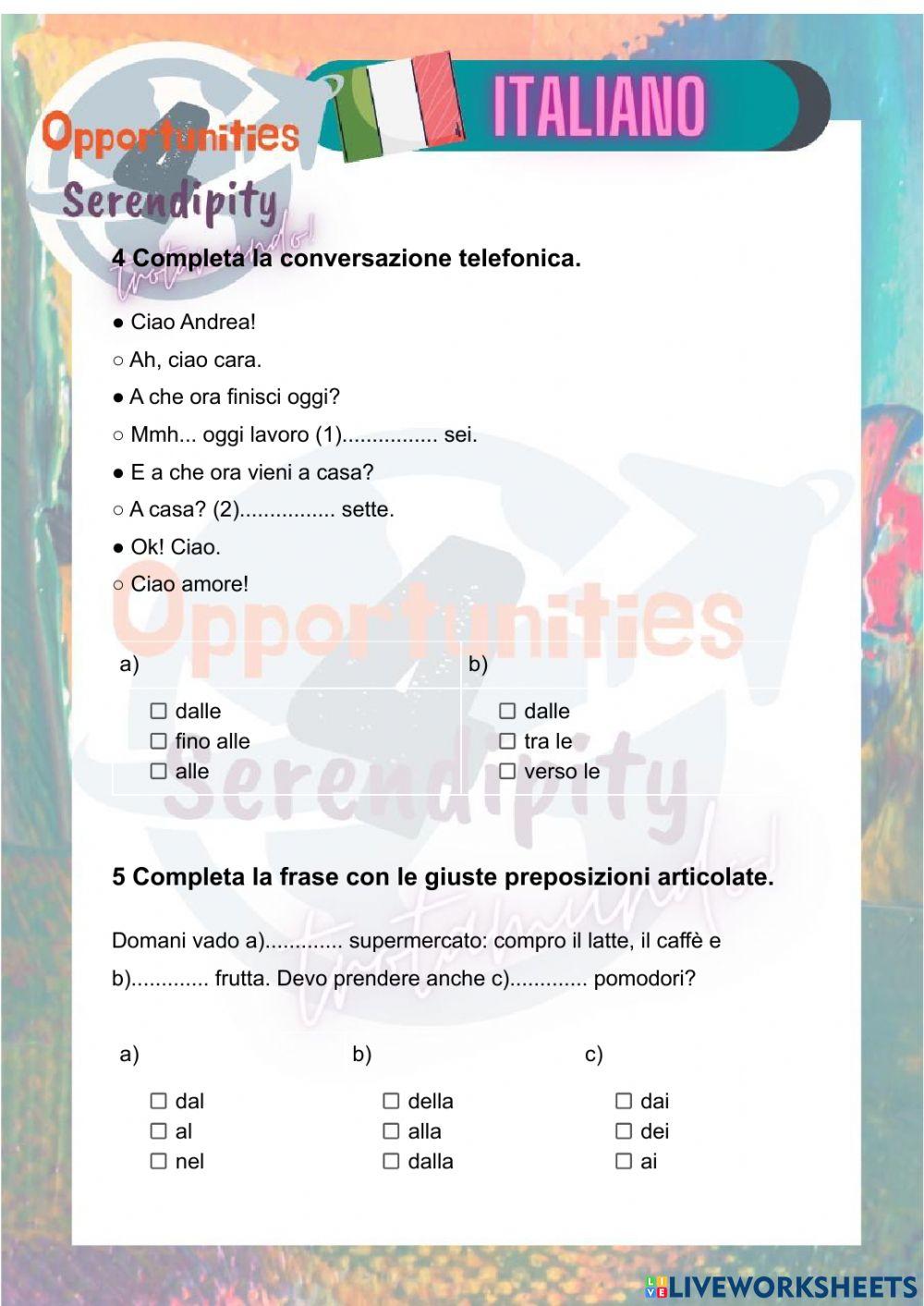 Progetto italiano, test di progresso unità 3