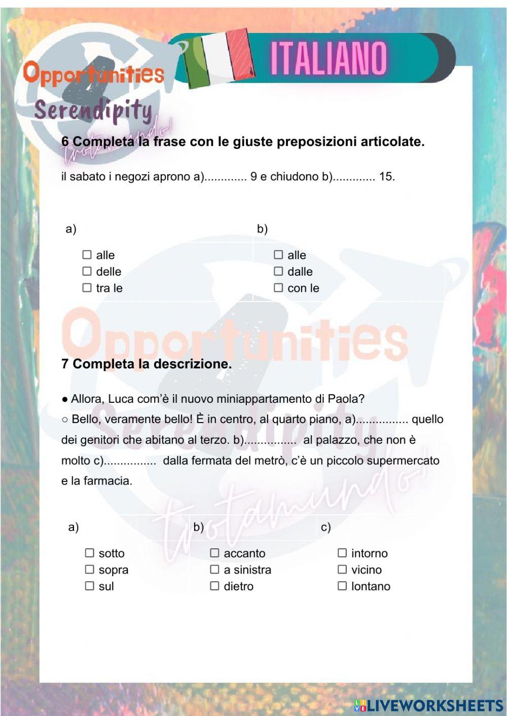 Progetto italiano, test di progresso unità 3