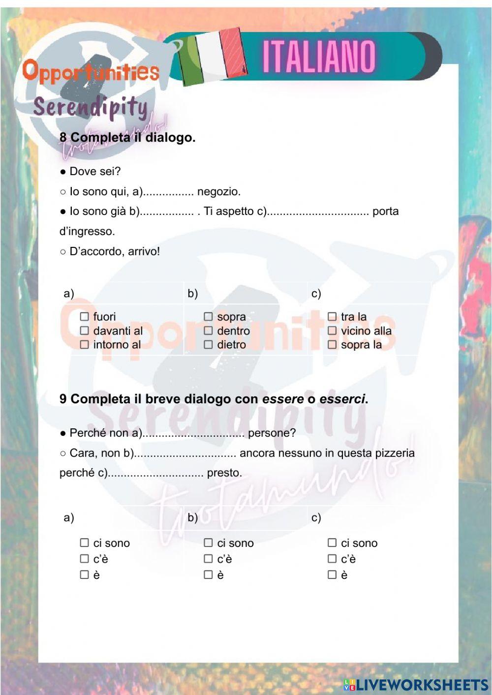 Progetto italiano, test di progresso unità 3