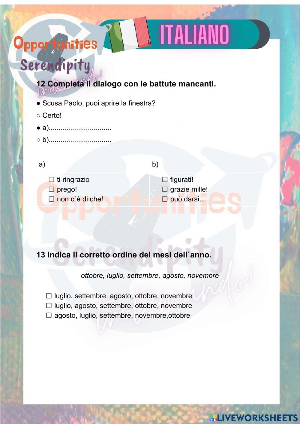 Progetto italiano, test di progresso unità 3