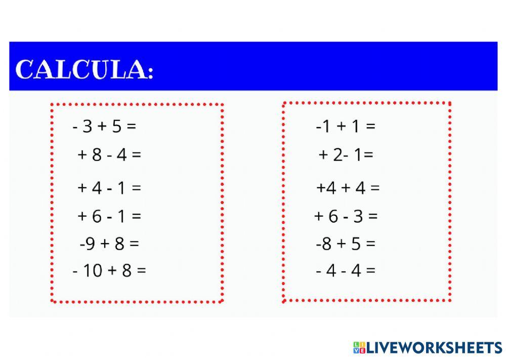 Sumas y Restas de números enteros