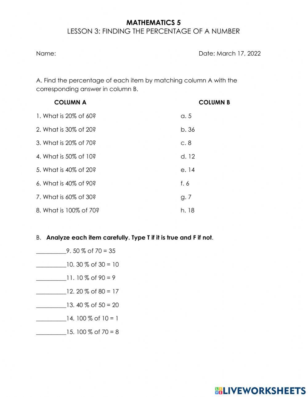 math-5-percentage-online-exercise-for-live-worksheets