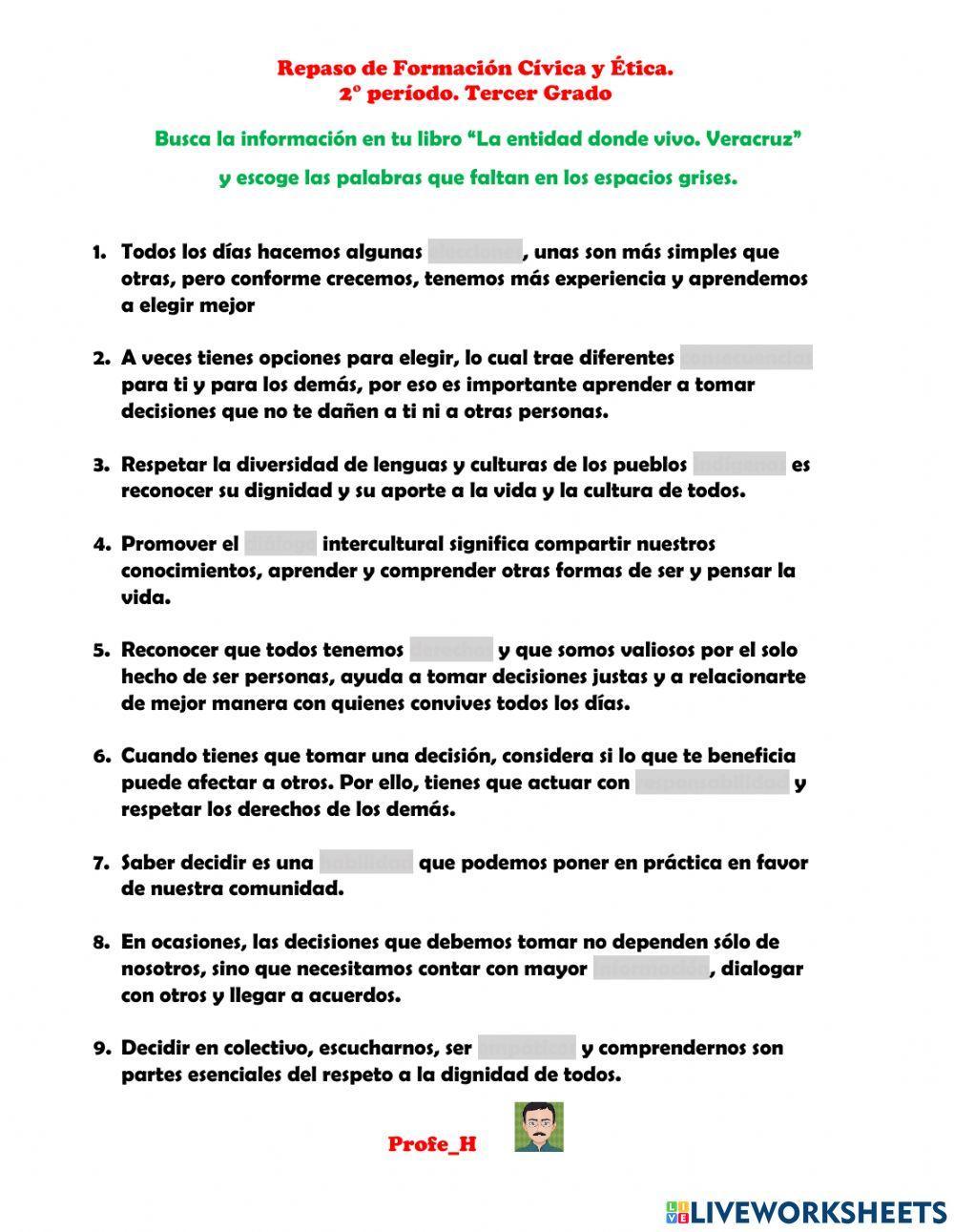 Repaso de -Formación Cívica y Ética Segundo Período
