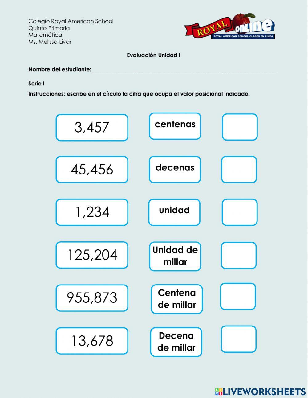 Evaluación Quinto Primaria Evaluación Quinto Primaria