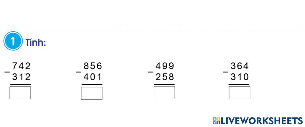 Phép trừ không nhớ trong phạm vi 1000 (Bài 2)