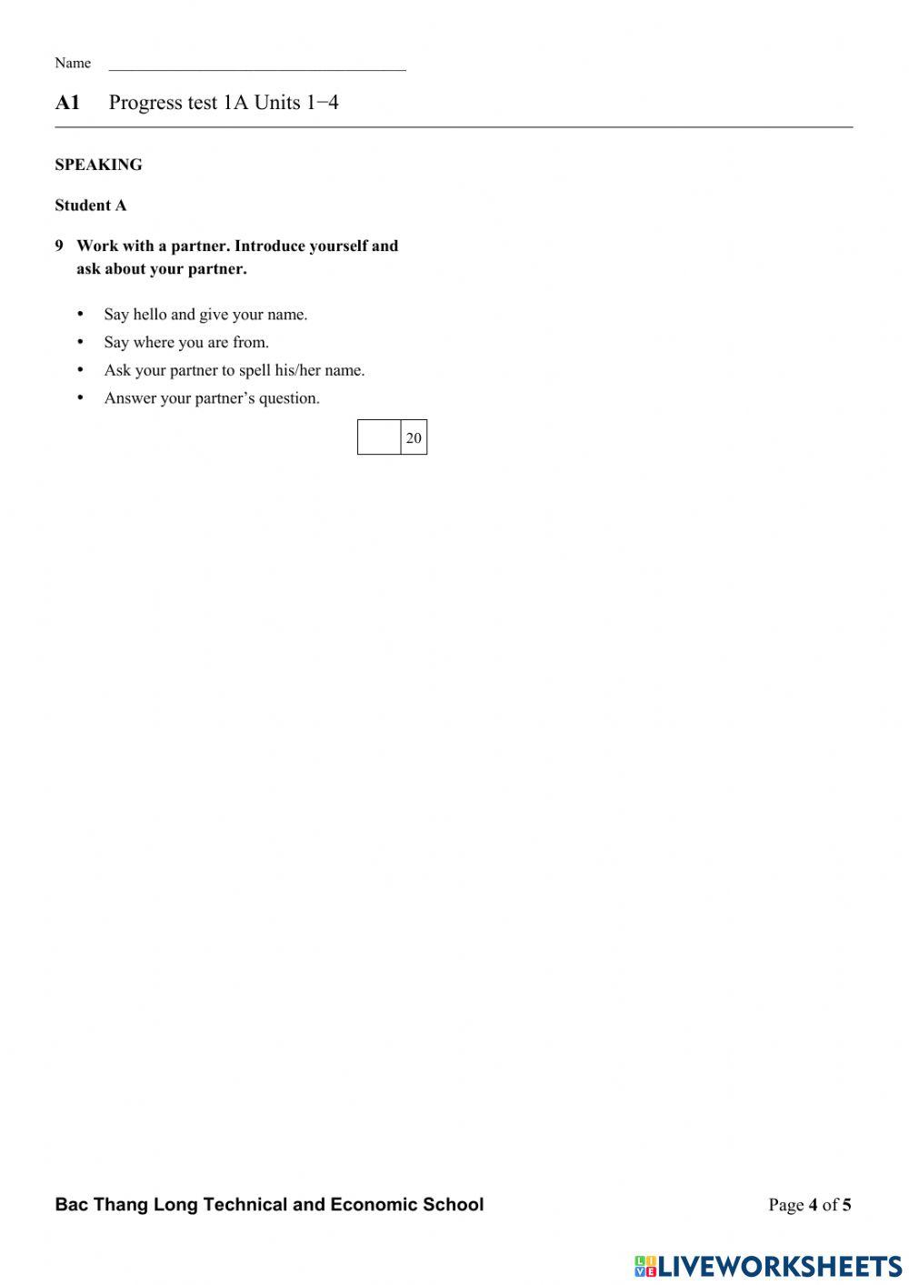 Navigate A1 Progress test 1