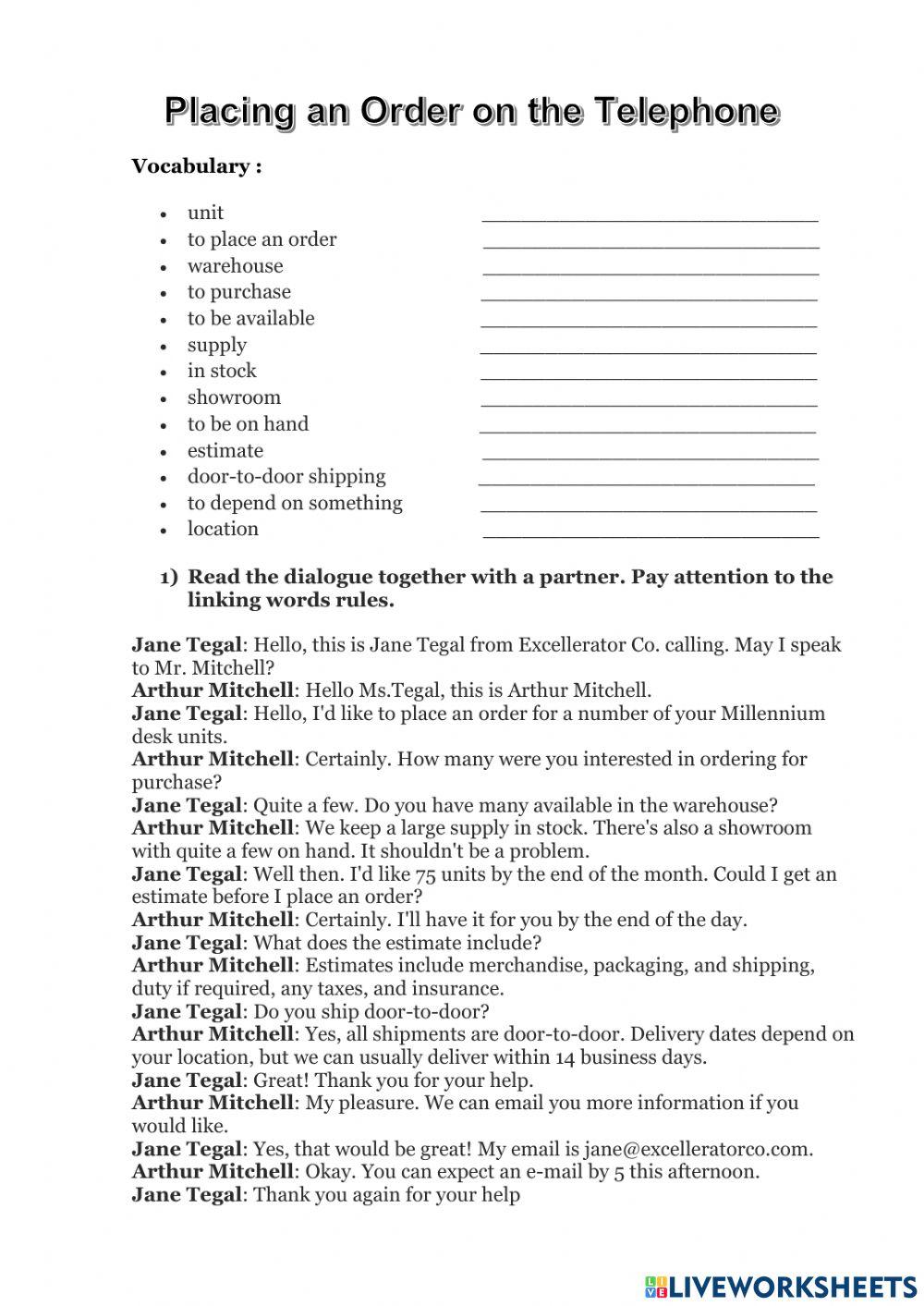 Ordering by telephone