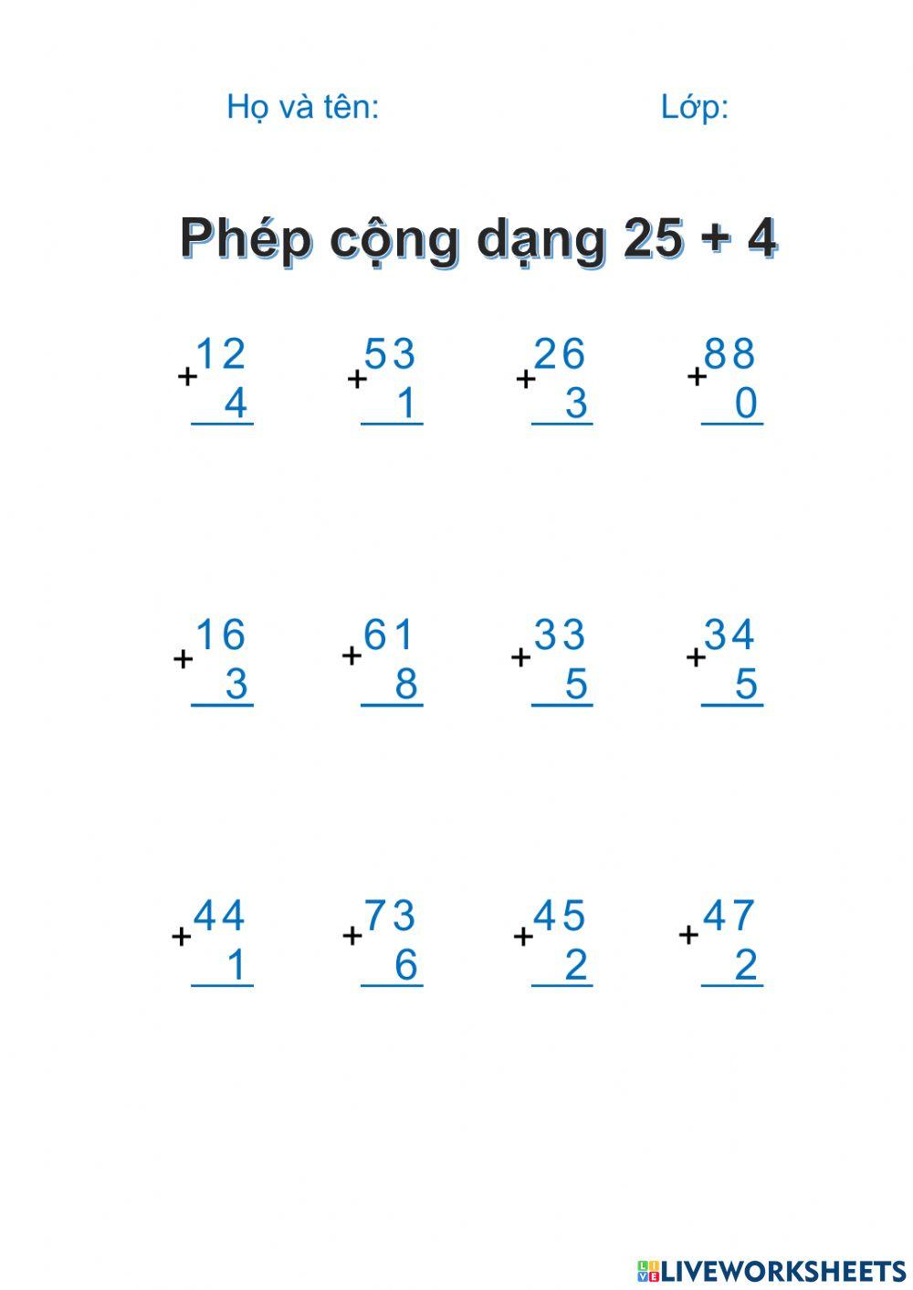 Phép cộng dạng 25 + 4