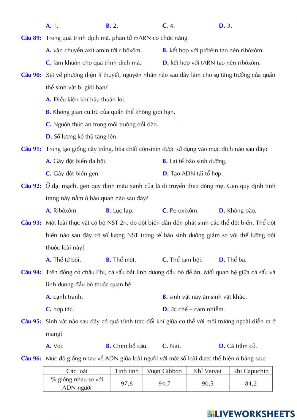Đề tham khảo môn Sinh học 2022