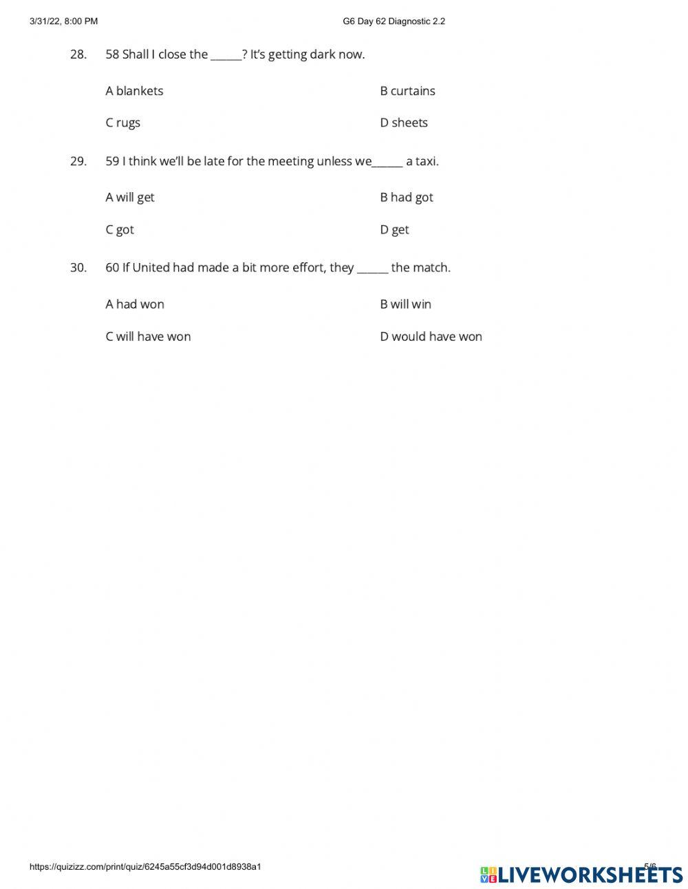 Day 62 Diagnostic test 2.2