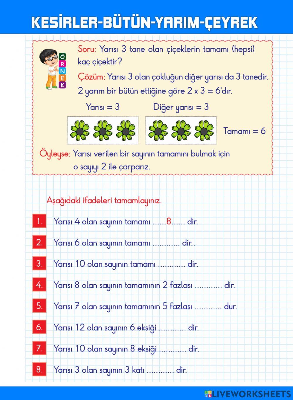 Kesirler-Bütün-Yarım-Çeyrek