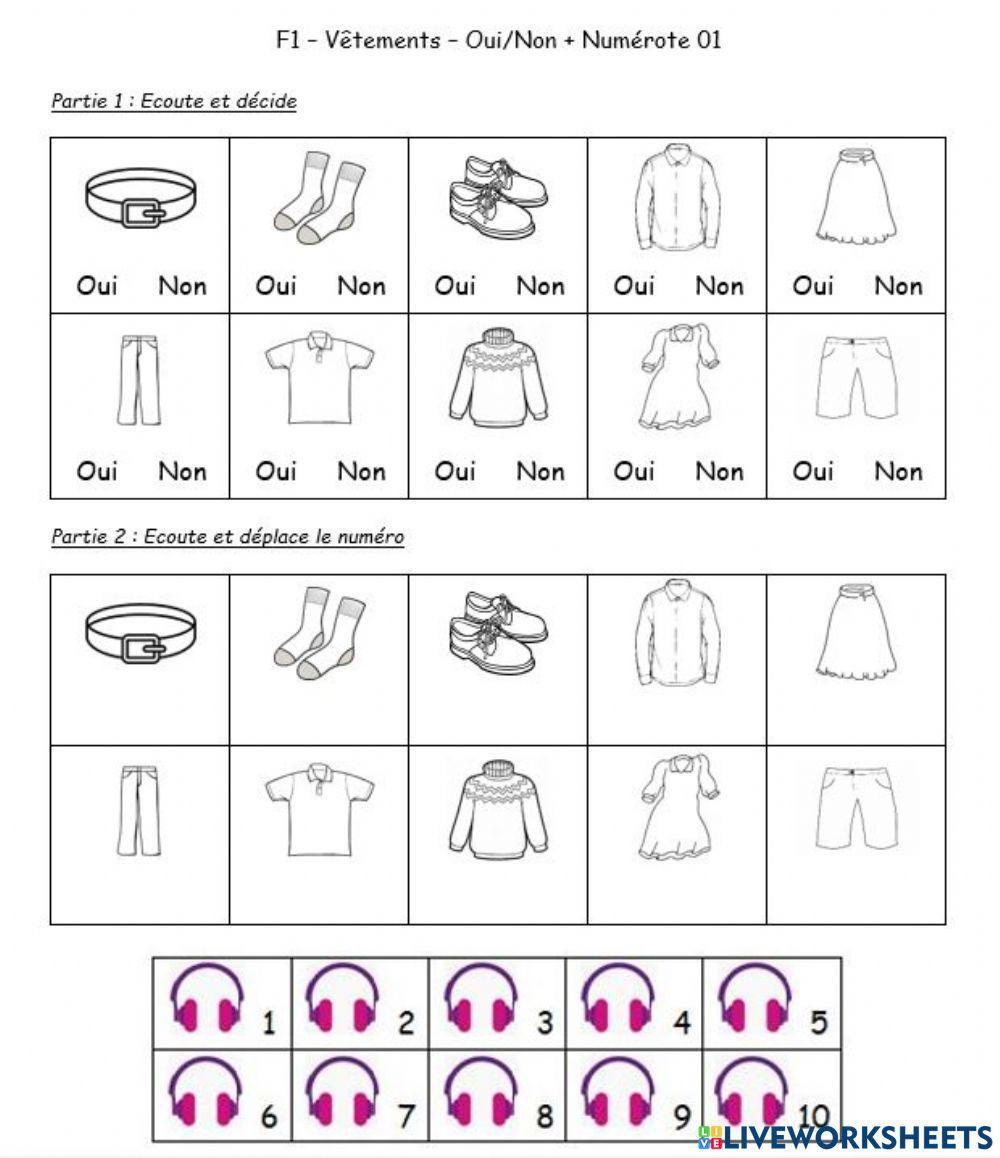 F1 - L - Vêtements - Oui-Non & Numérote 01 F1 - L - Vêtements - Oui-Non & Numérote 01