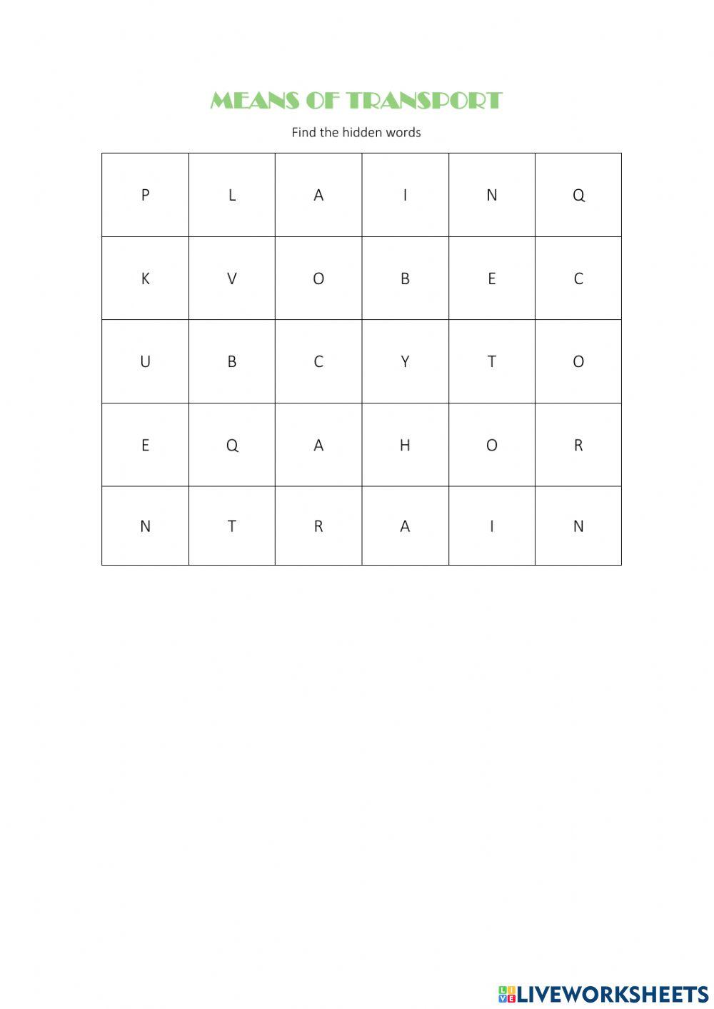 Wordsearch online exercise for Pre-primary | Live Worksheets