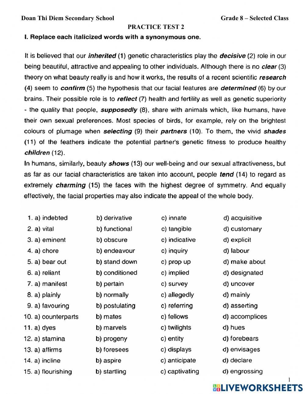 Practice test 2 - selected class 8 DTD