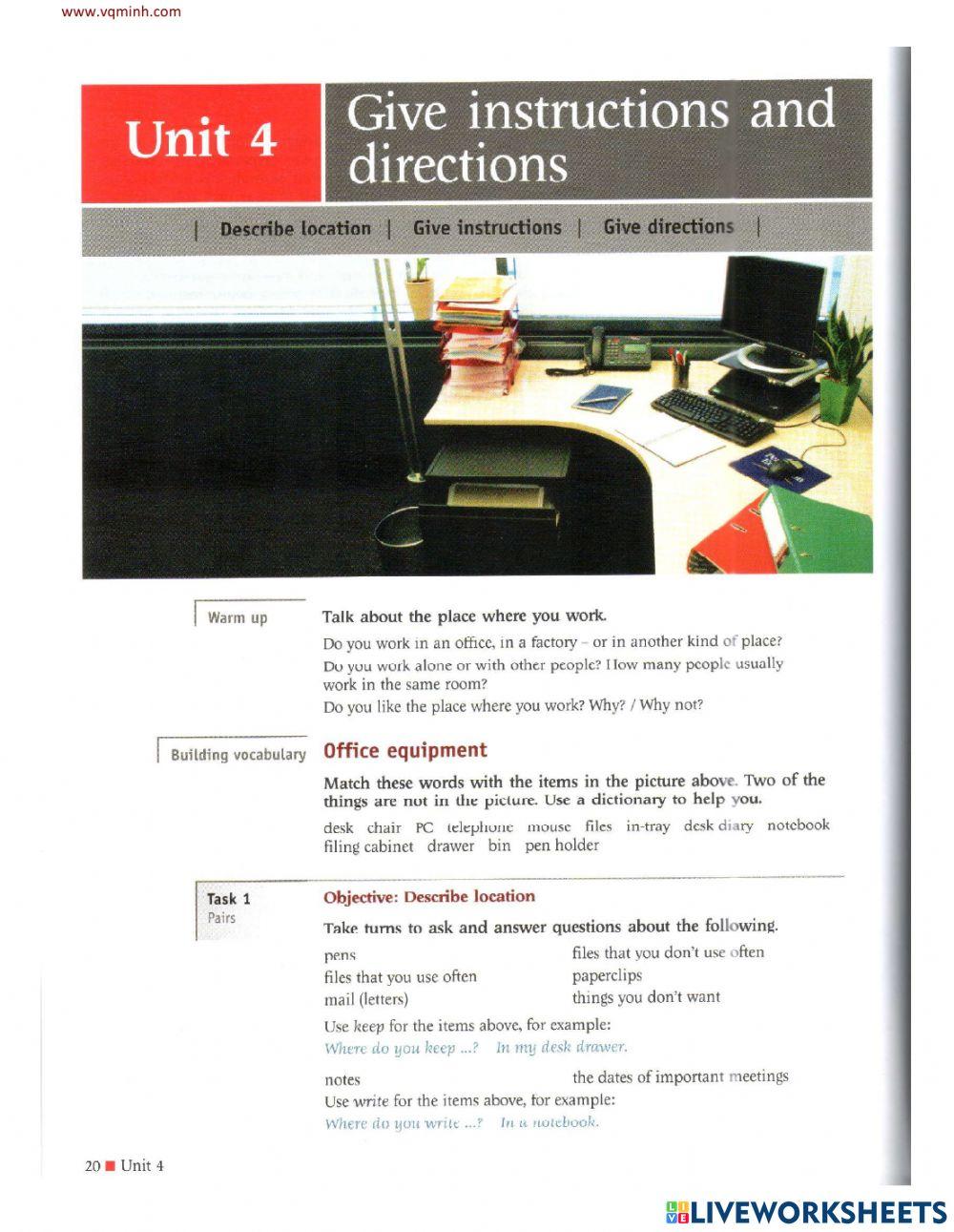 Skills book unit 4 GIVE INSTRUCTIONS AND DIRECTIONS  SENA Centro de C By Milena Córdoba R.