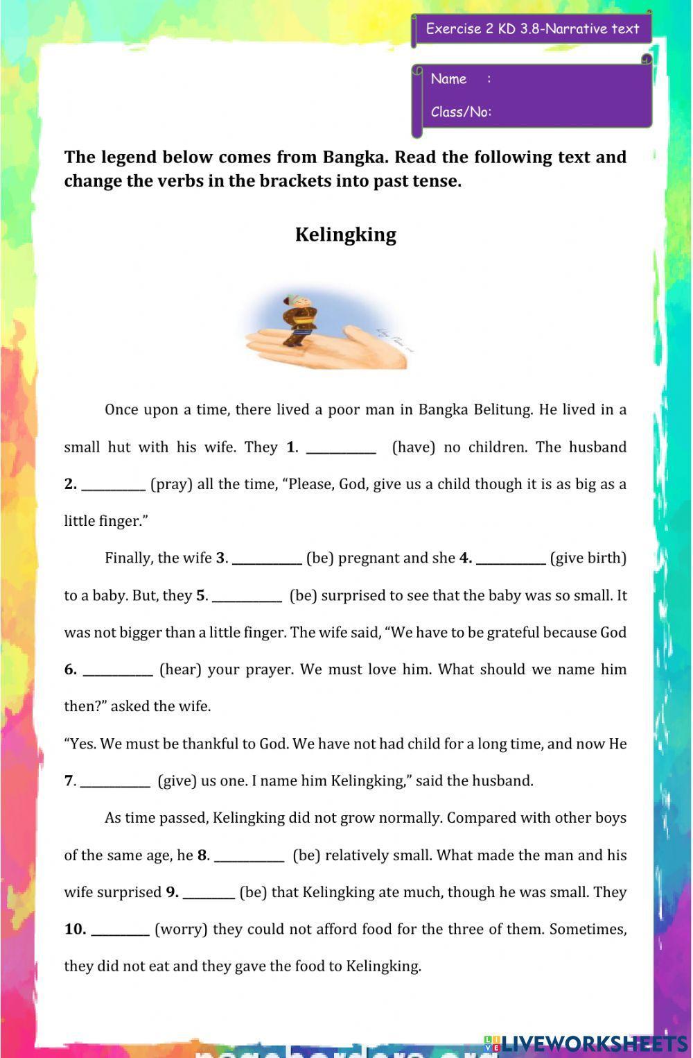 Exercise 2 kd 3 8 narrative text worksheet live worksheets