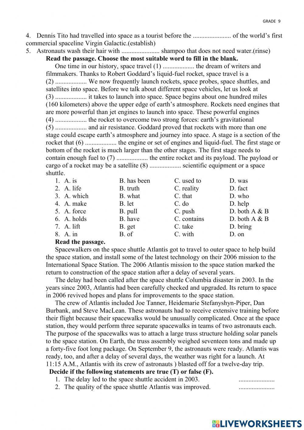 Unit 10 space travel