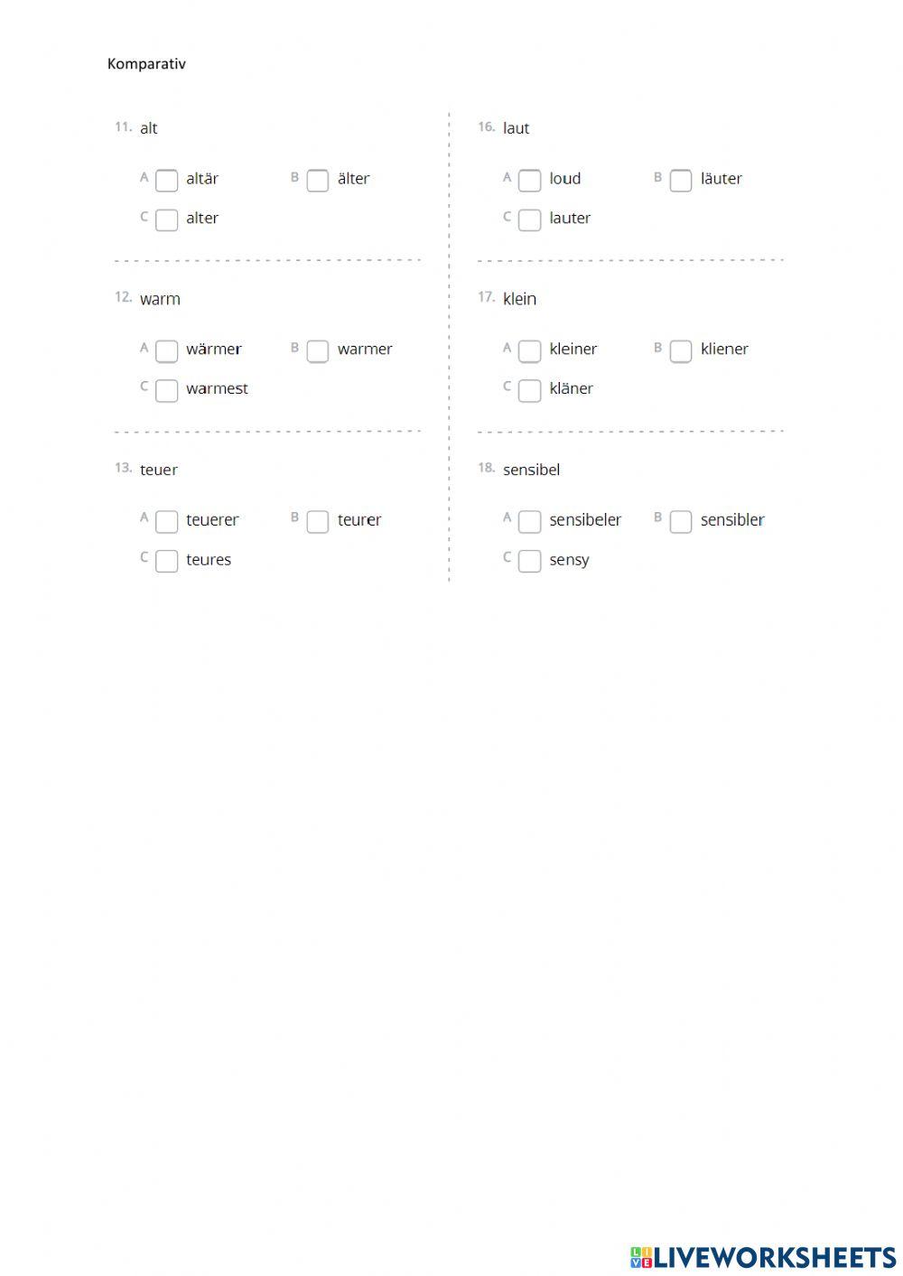Komparativ - Quiz