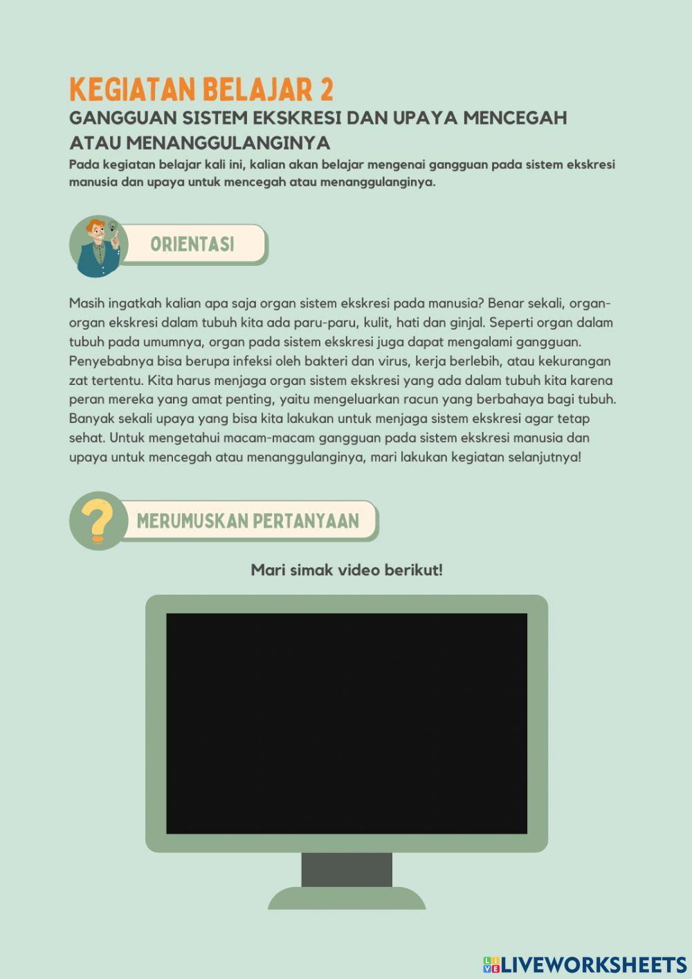 E-LKPD 2: Gangguan pada Sistem Ekskresi dan Upaya Pencegahan atau Penanggulangannya