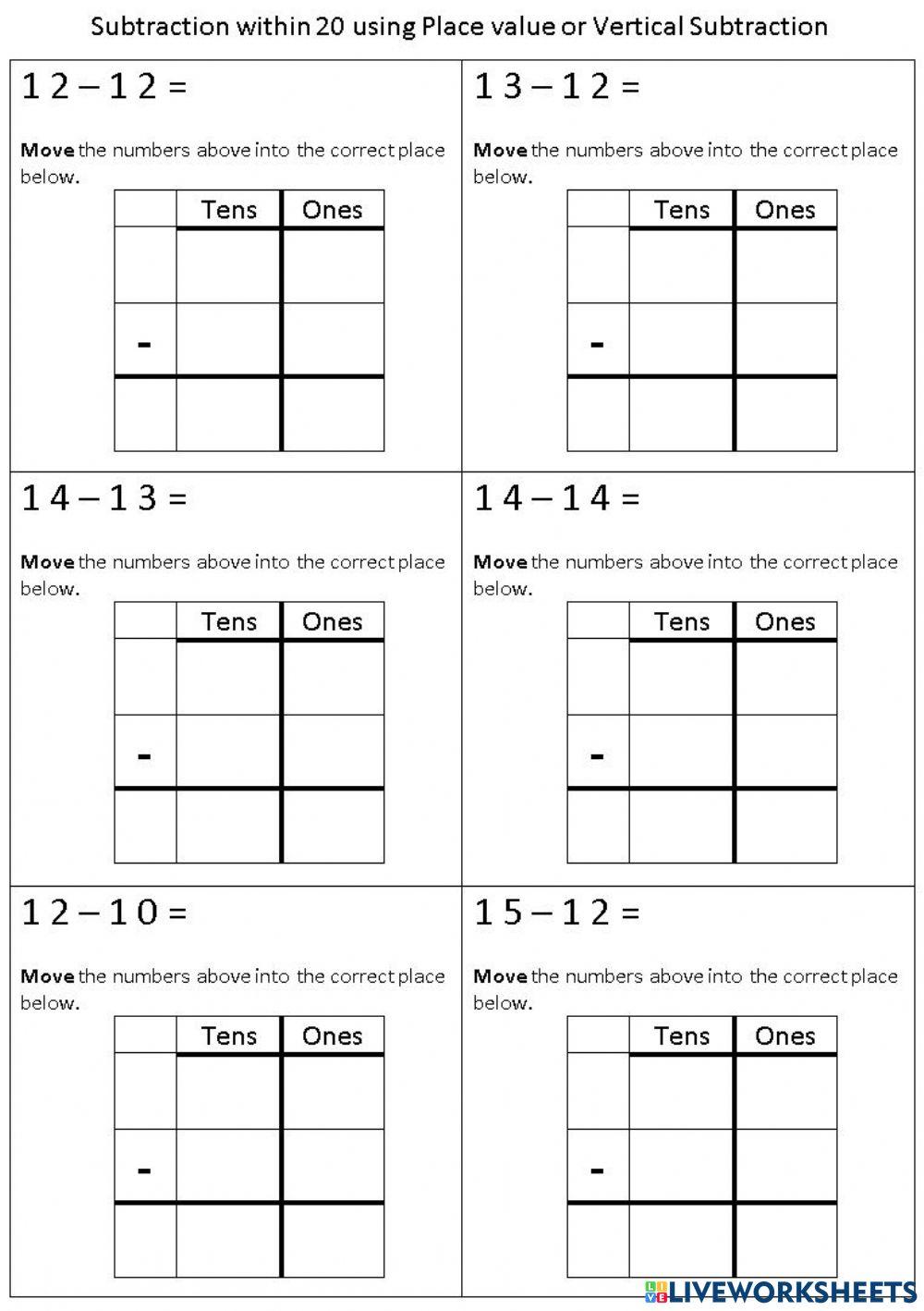 Subtraction Within 20 Place Value or Vertical Subtraction