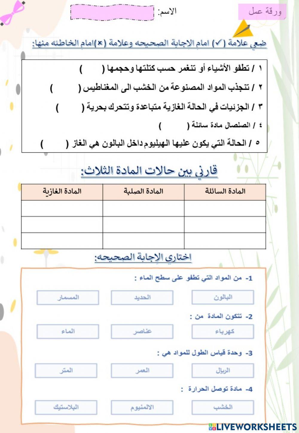 مراجعه وورقة عمل