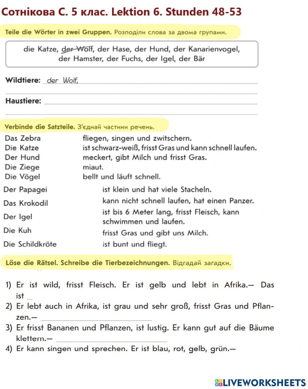 Сотнікова С 5 клас Lektion 6. Stunden 48-53