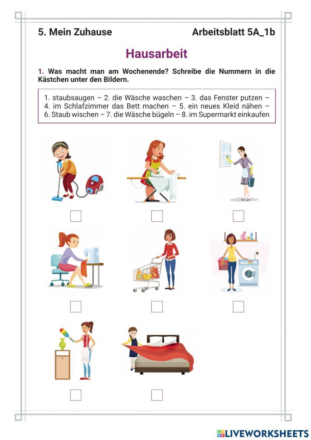 Mein Zuhause. Die Wohnung aufräumen worksheet Live Worksheets