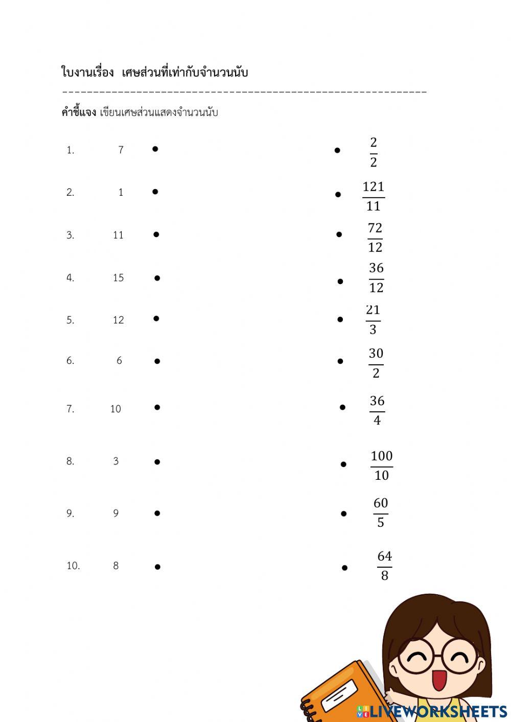 เศษส่วนที่เท่ากับจำนวนนับ