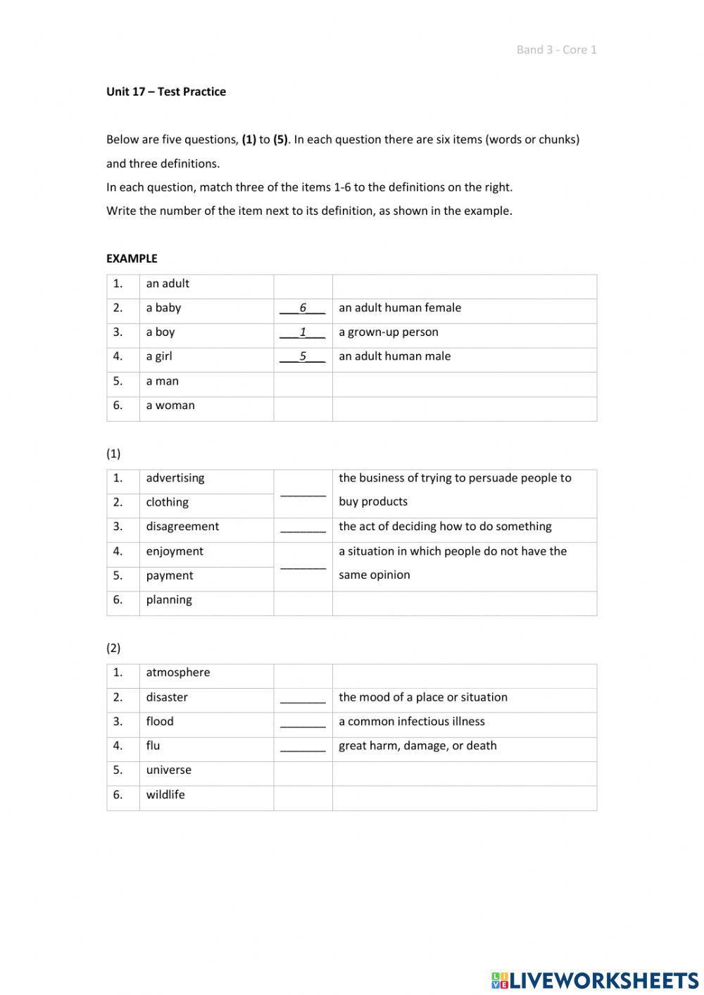 Band 3 (Core 1) - Unit 17 - Test