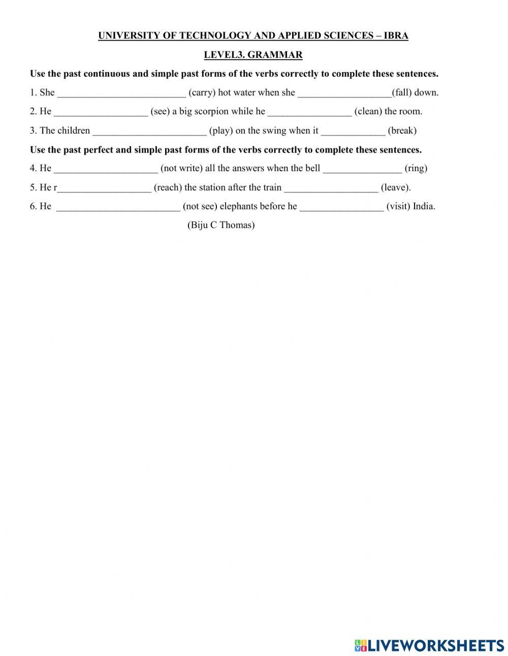 Grammar Past Coninous and perfect