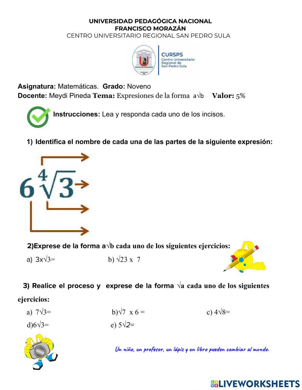 Tema: Expresiones de la forma  a√b