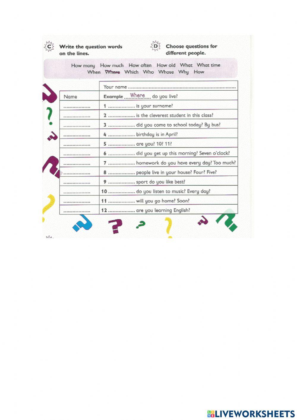 Question words dialogues