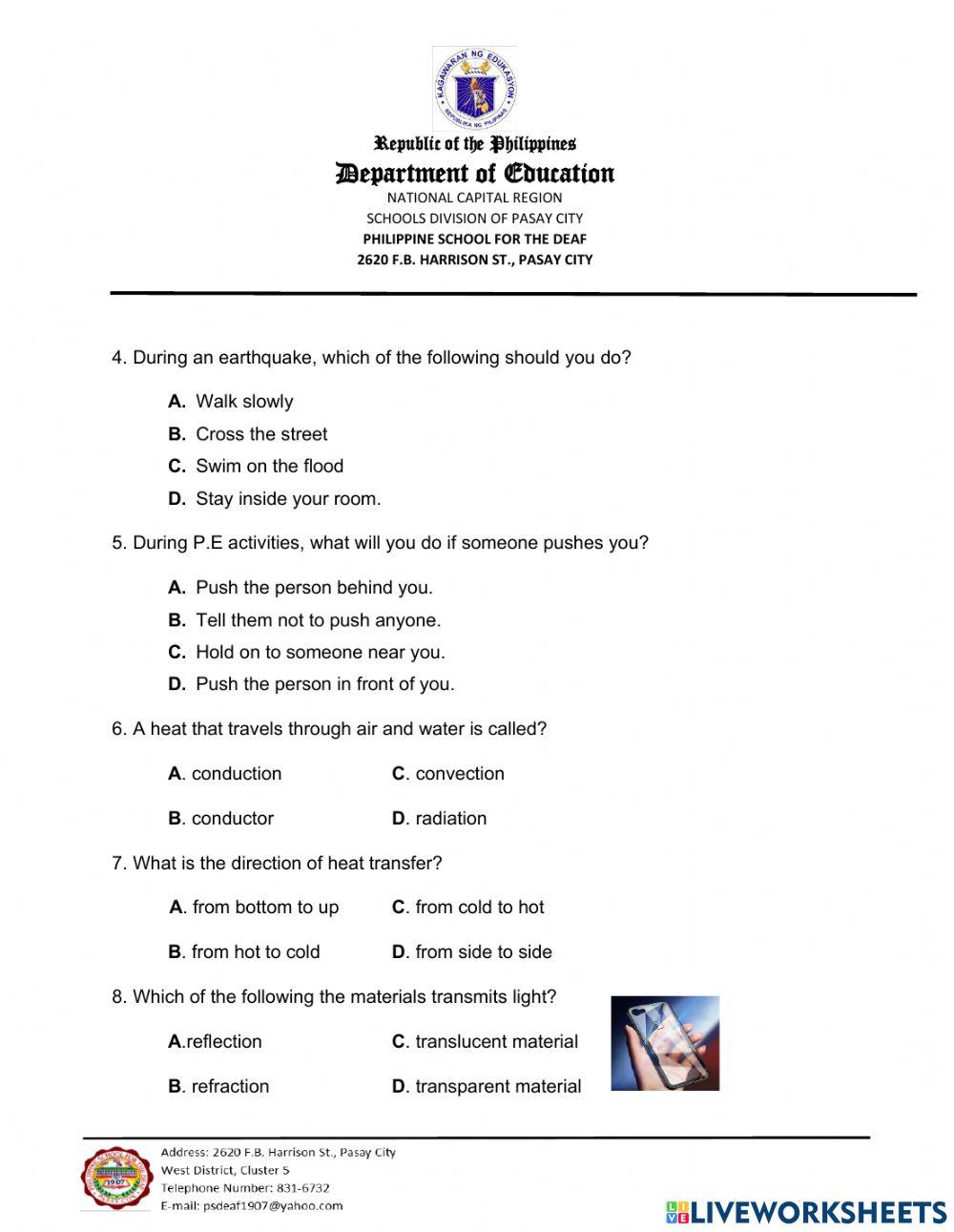 Science Summative test 3rd Quarter in PSD