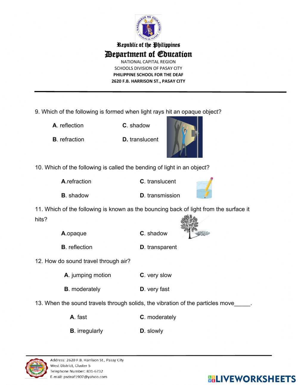 Science Summative test 3rd Quarter in PSD