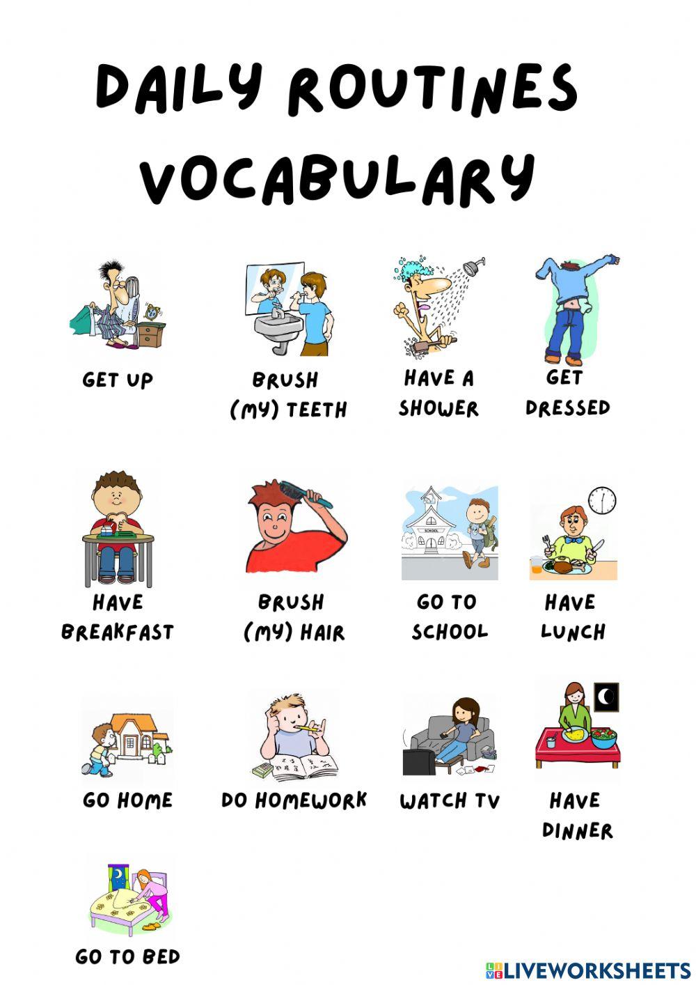 Daily routines vocabulary presentation