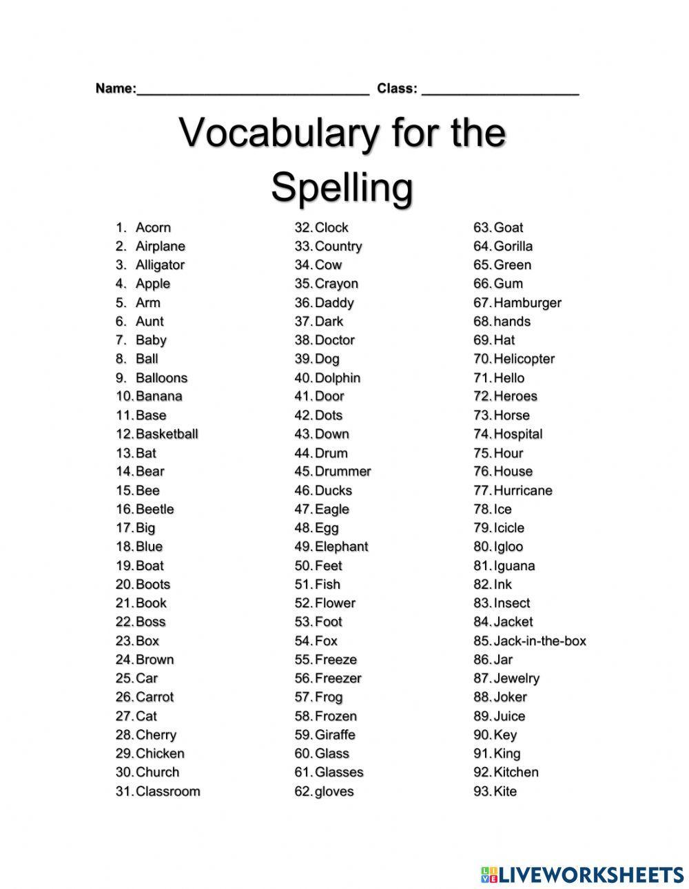 Spelling Bee Words