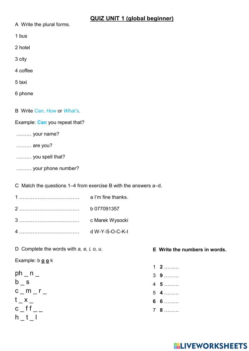 1992374 | Global beginner Test Unit 1 | Susana Baldoni