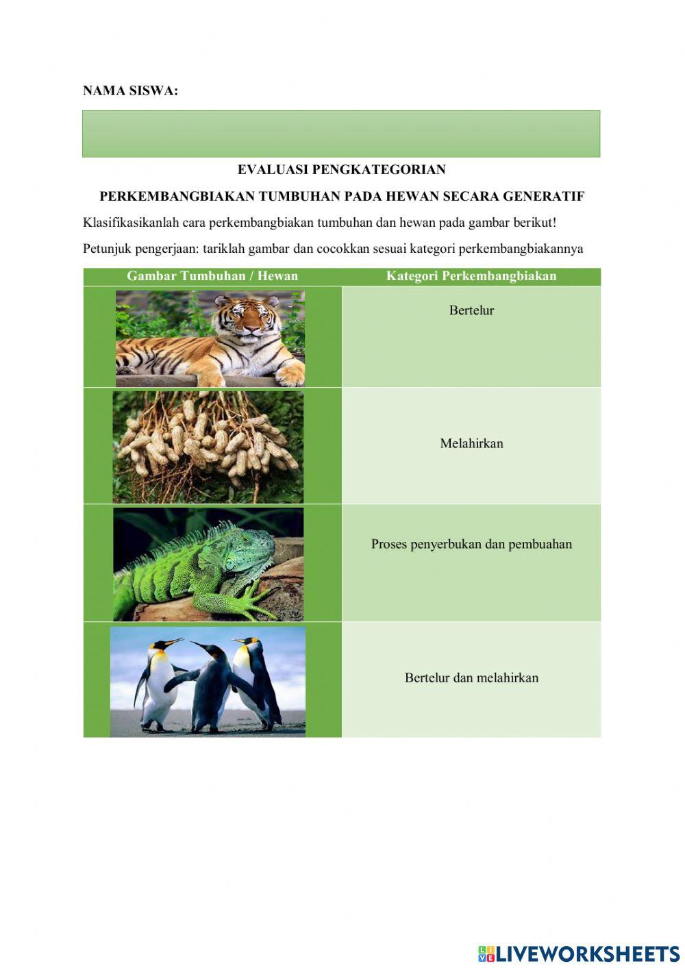 Kategori perkembangbiakan hewan dan tumbuhan secara generatif