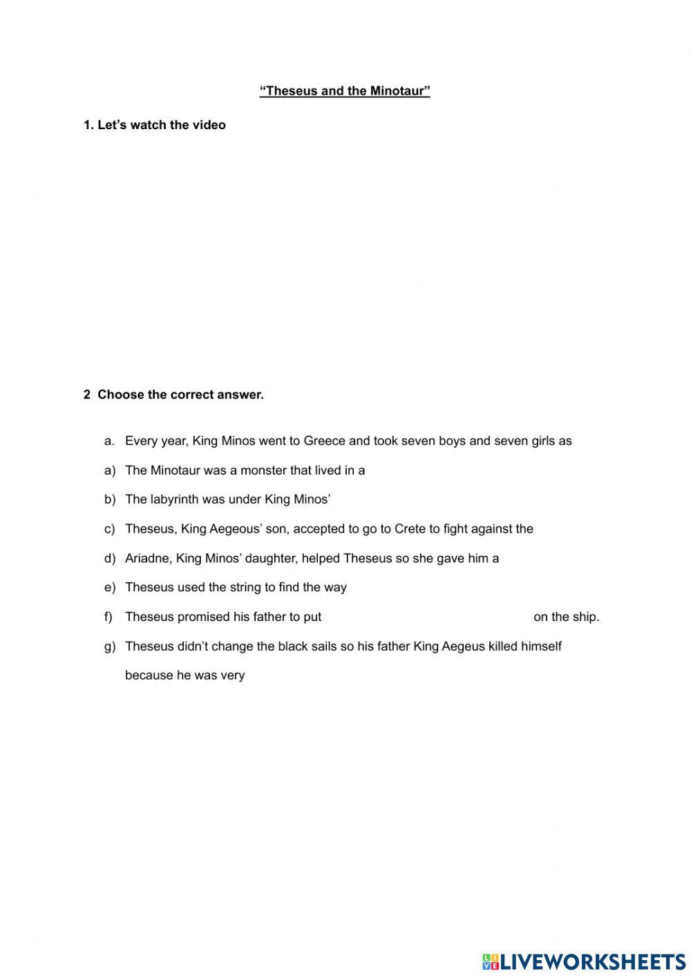 The myth Theseus and the Minotaur