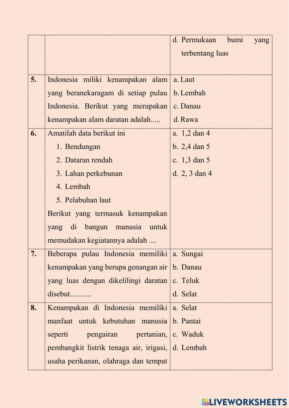 Soal evaluasi kenampakan alam dan buatan